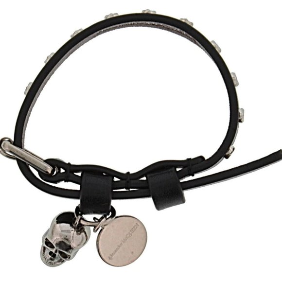 ALEXANDER McQUEEN 'Stud Single Wrap Skull Bracelet' Blk/Silver Made in ITALY NWT - Picture 12 of 16
